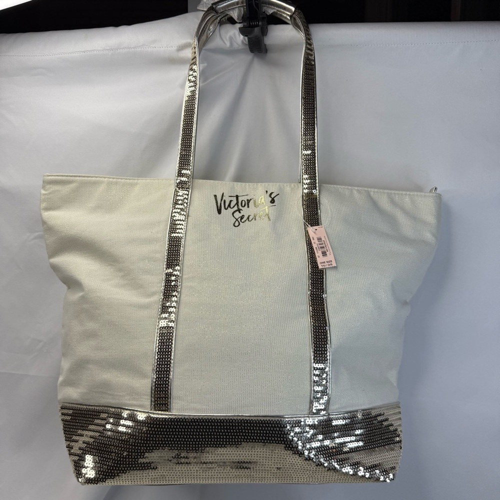 Victoria's Secret Elegant Cream and Silver Sequined Tote